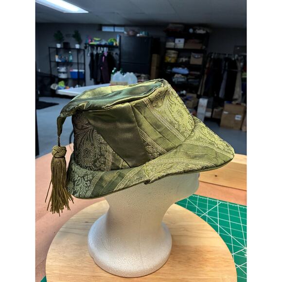 Upcycled Olive Green Brocade Bucket Hat XS (21”) | Tassel Detail | Ladybug main image 14